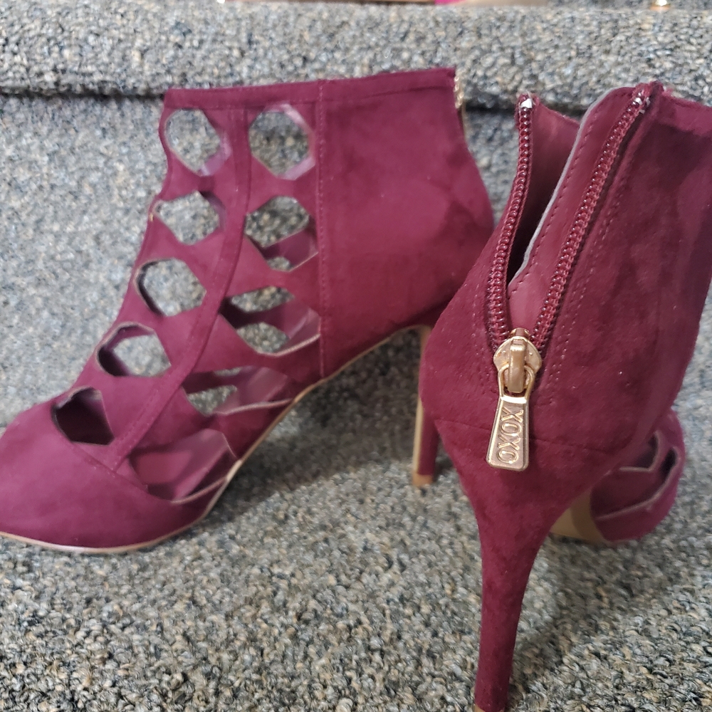 Burgundy Cutout Heeled Booties